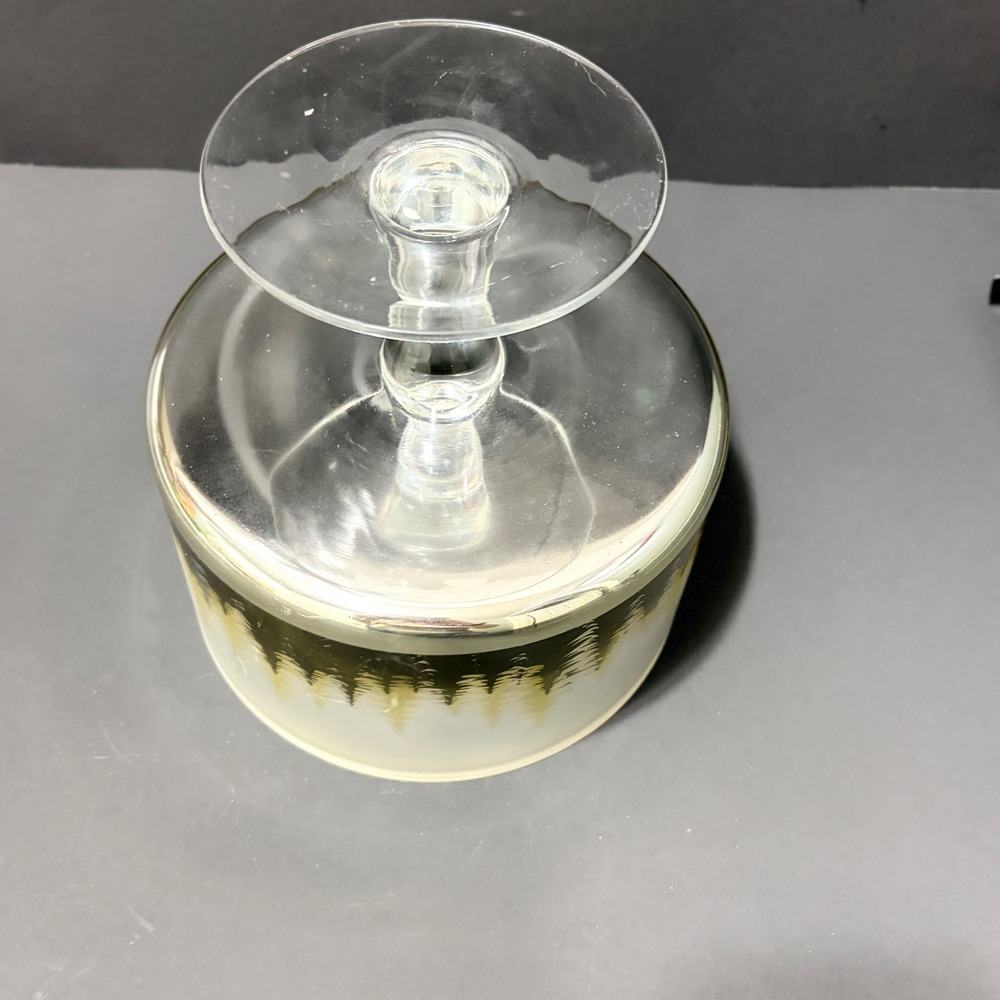 Trifle Bowl Christmas Gold Frosted Glass Pine Tree Forest Holiday Centerpiece 7" - Picture 7 of 16